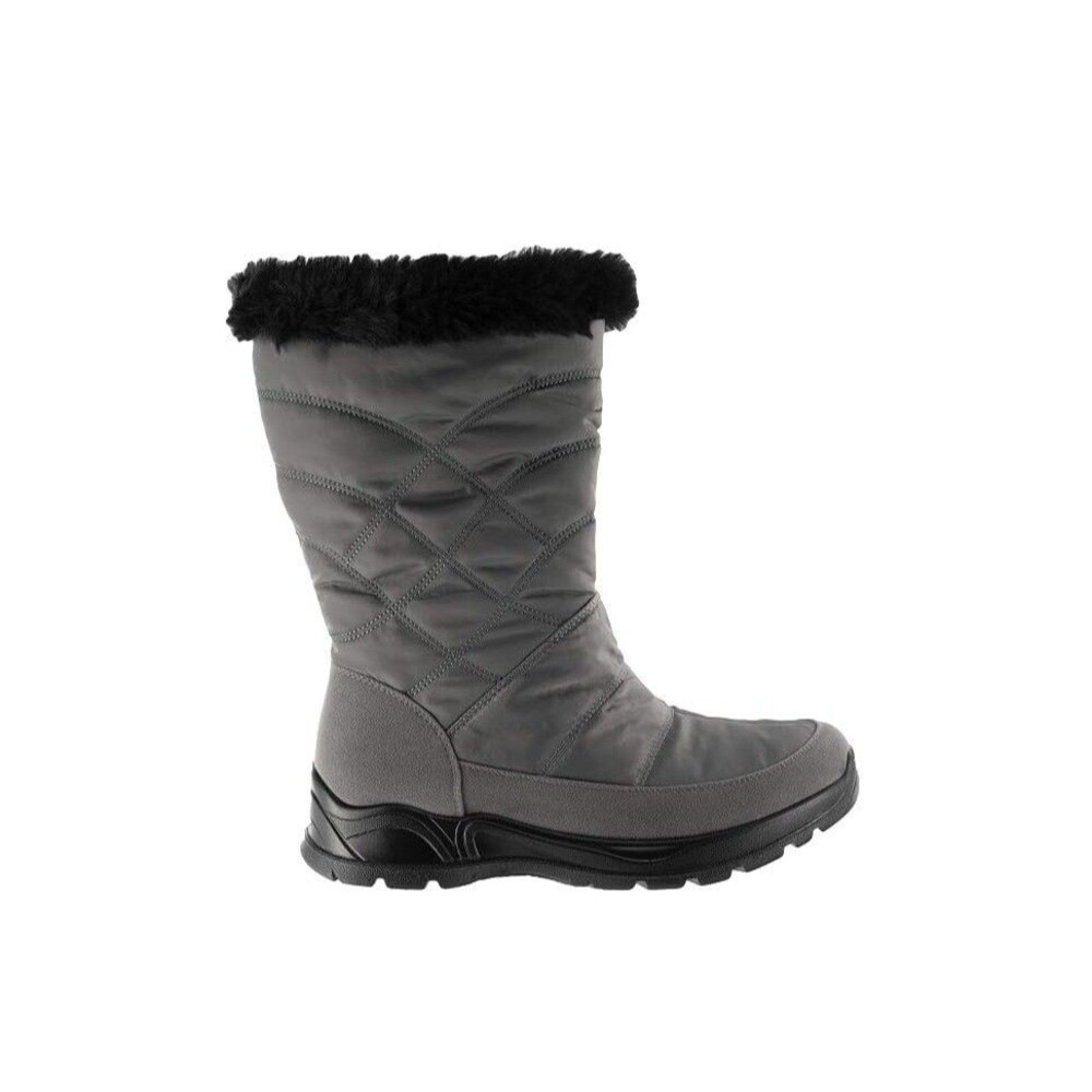 Easy Street Womens 9 W Grey Nylon Cuddle Quilted Faux Fur Lined Boots NIB PI8